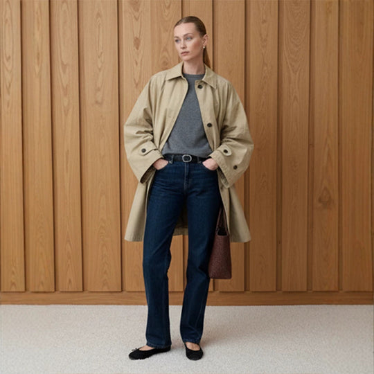 Damen Oversize Baumwoll-Mix Trenchcoat mit mittellangem, geradem Schnitt Shop Nory