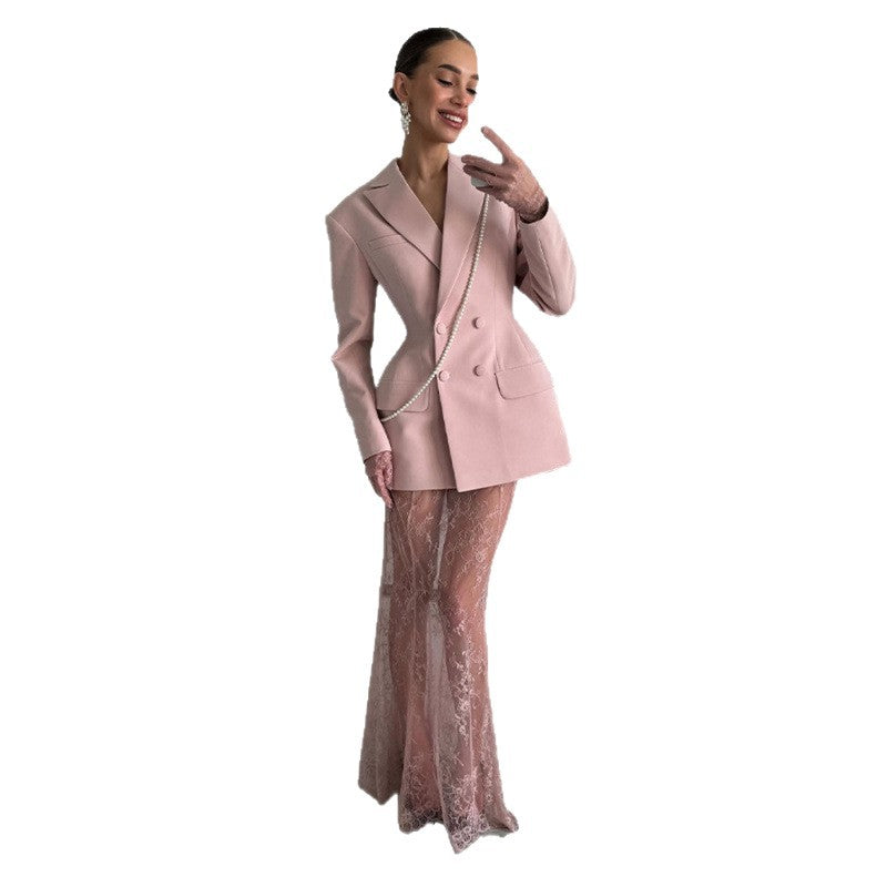 Damen Taillierter Doppelreihiger Blazer mit betonter Taille und Pattentaschen Shop Nory