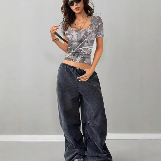 Damen Camouflage T-Shirt mit modischem V-Ausschnitt Shopnory
