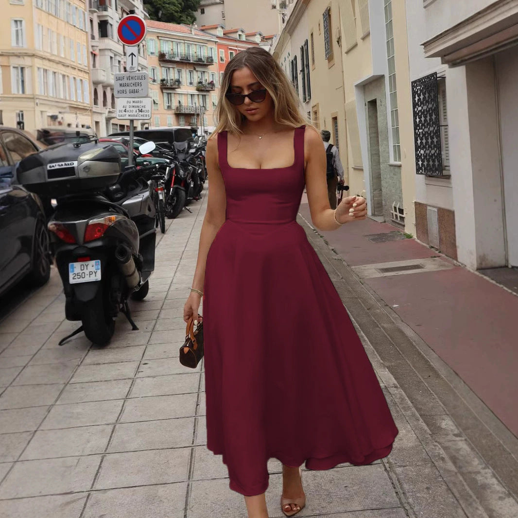 Damen A-Linien Maxikleid mit quadratischem Ausschnitt und fließendem Stoff
