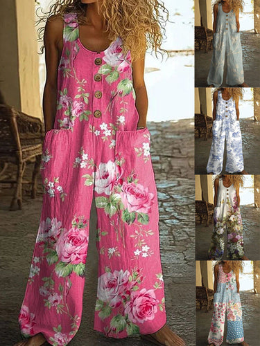 Damen Künstlerische Blumenmuster Latzhose