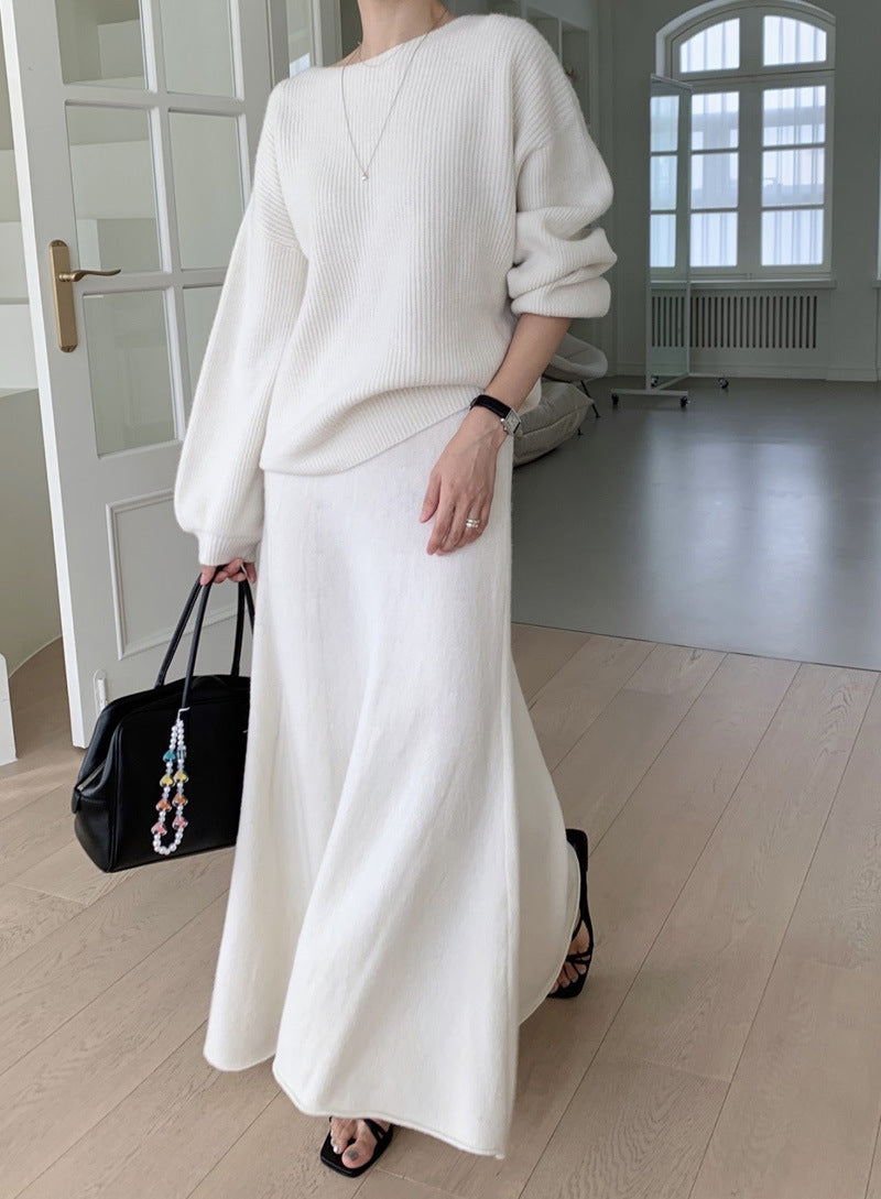 Damen Strick-Set aus Oversize-Ripp-Pullover und fließendem Maxirock Shop Nory