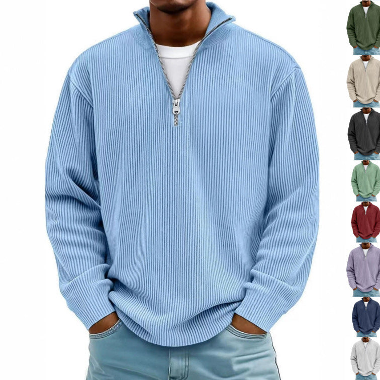Herren Gerippter Halbzip-Strickpullover mit Stehkragen und lockerer Passform Shop Nory