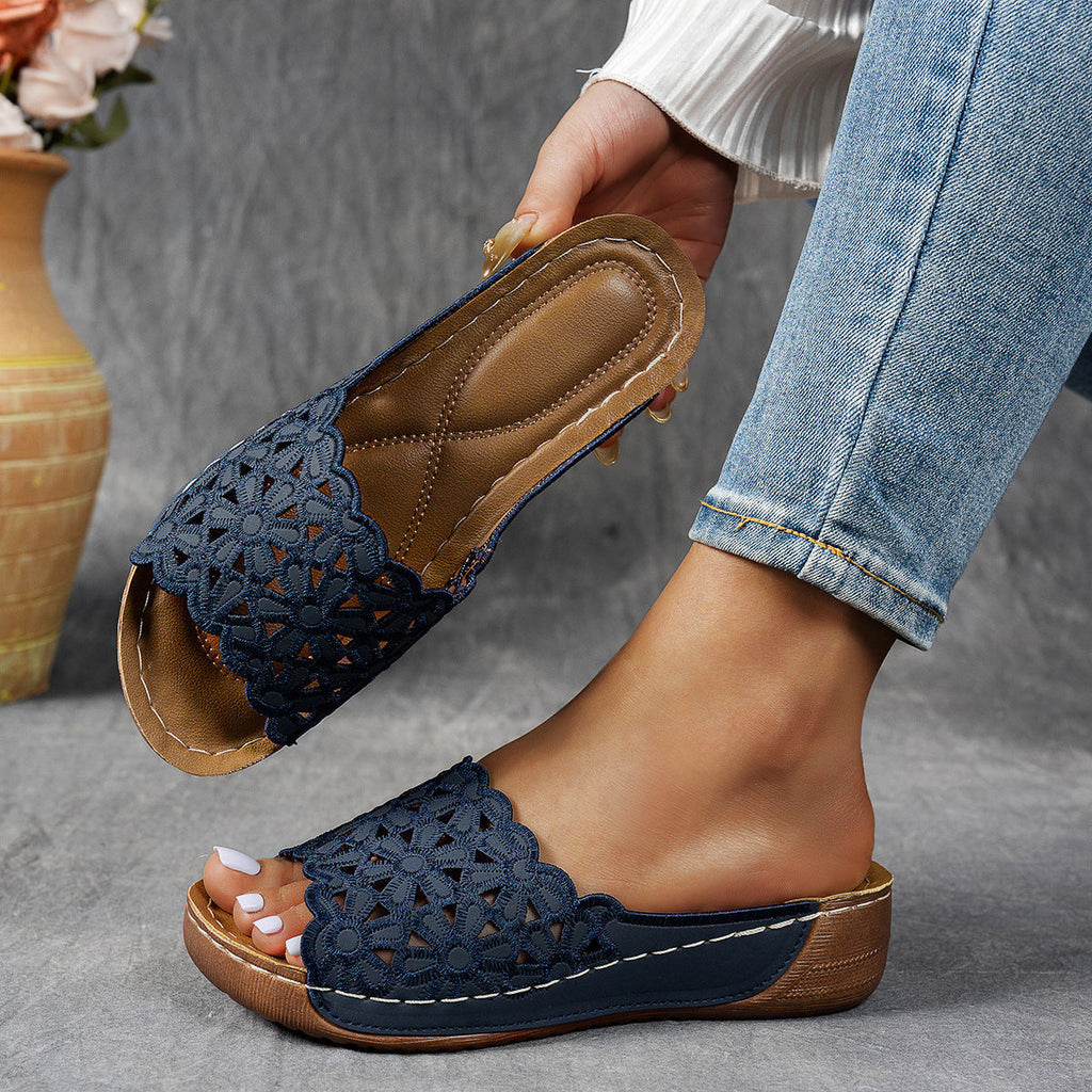 Damen Bequeme Pantoletten mit modischem Blumendesign Shopnory