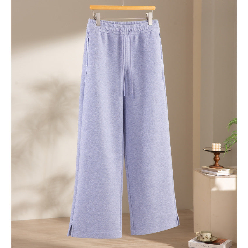 Damen weite French‑Terry Lounge-Sweatpant mit hohem Bund, Kordelzug und seitlichen Schlitzen Shop Nory