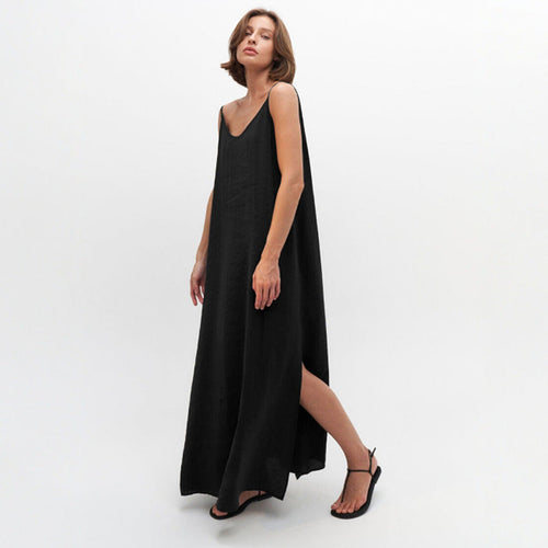 Damen Elegantes Satin-Maxikleid mit hauchdünnen Spaghettiträgern Shopnory