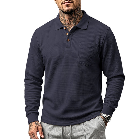Herren Waffelstruktur-Poloshirt mit Brusttasche und Holzknöpfen Shop Nory