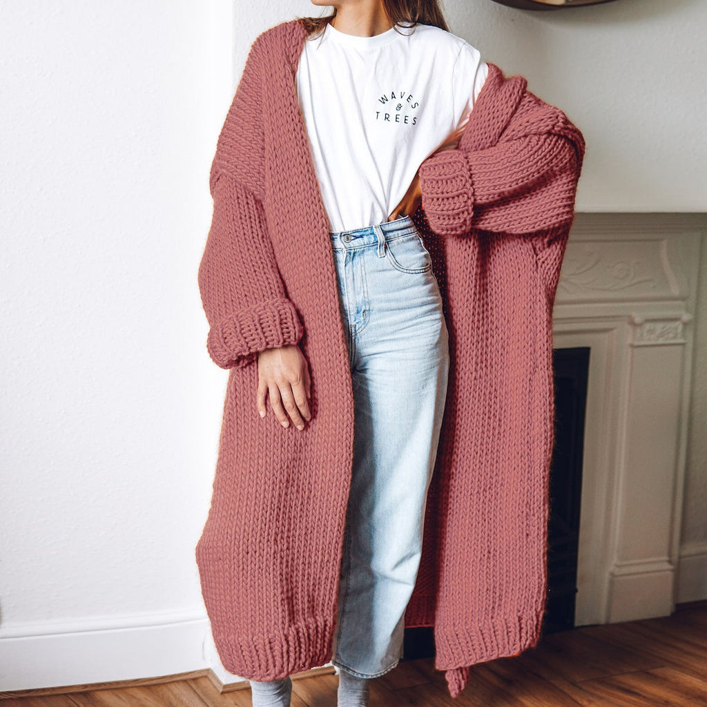 Damen Langärmeliger Grobstrick Cardigan Shopnory