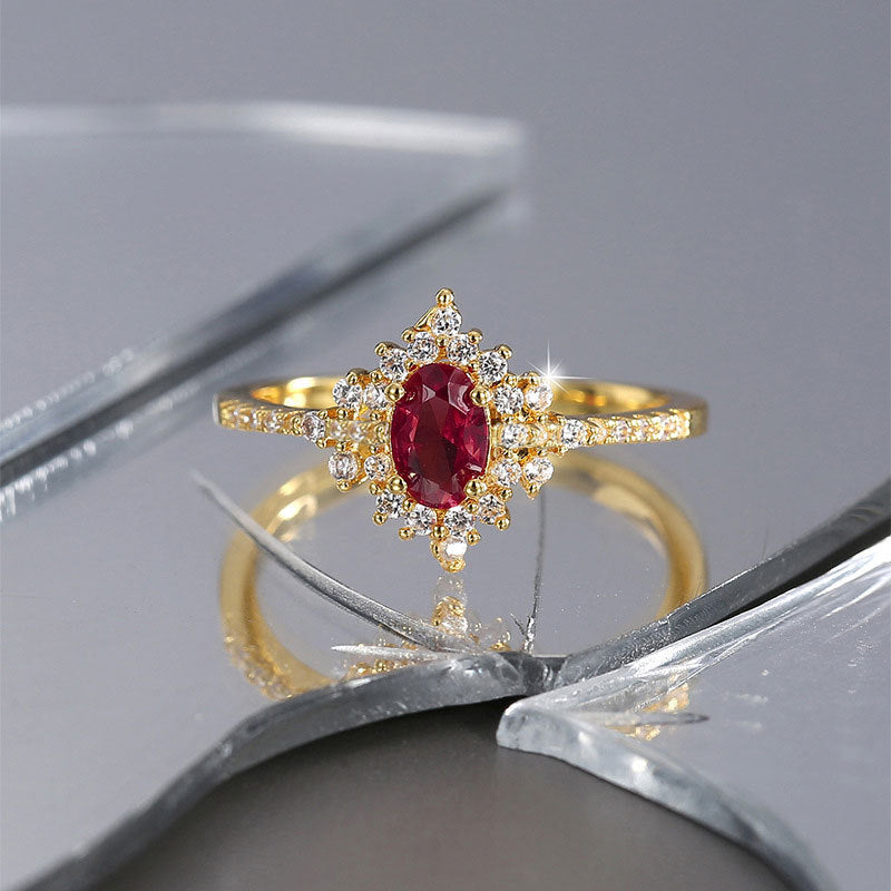 Damen eleganter Ring mit rotem Edelstein und Zirkonia Shop Nory