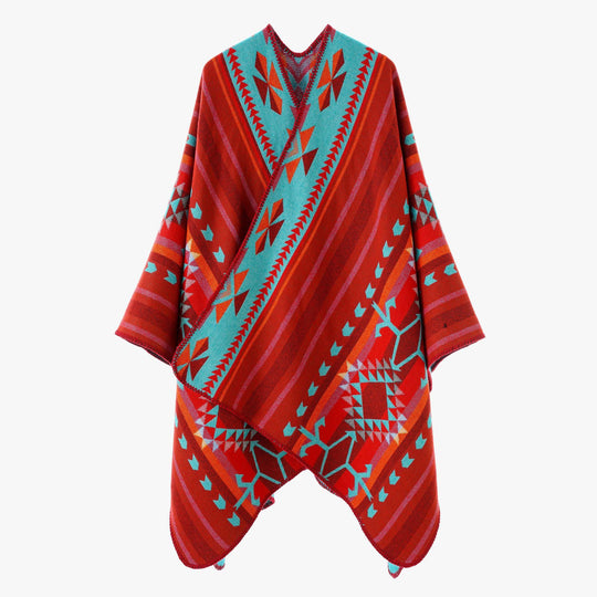 Damen Oversize Jacquard‑Wickelponcho mit geometrischem Aztekenmuster Shop Nory