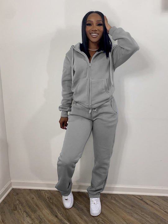 Damen nan Komfort-Zip-Hoodie mit taillenhoher Bootcut-Jogginghose Set Shop Nory