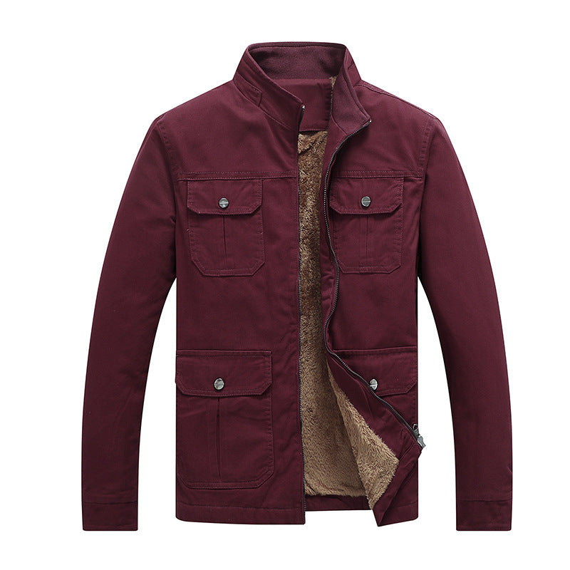 Herren Canvas-Fieldjacke mit Kunstfell-Innenfutter, Utility-Taschen und Stehkragen Shop Nory