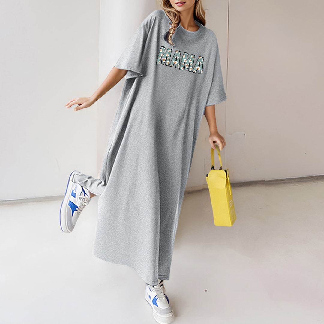 Damen nan florales Statement-Maxikleid im Oversize-T-Shirt-Stil mit Rundhalsausschnitt Shop Nory