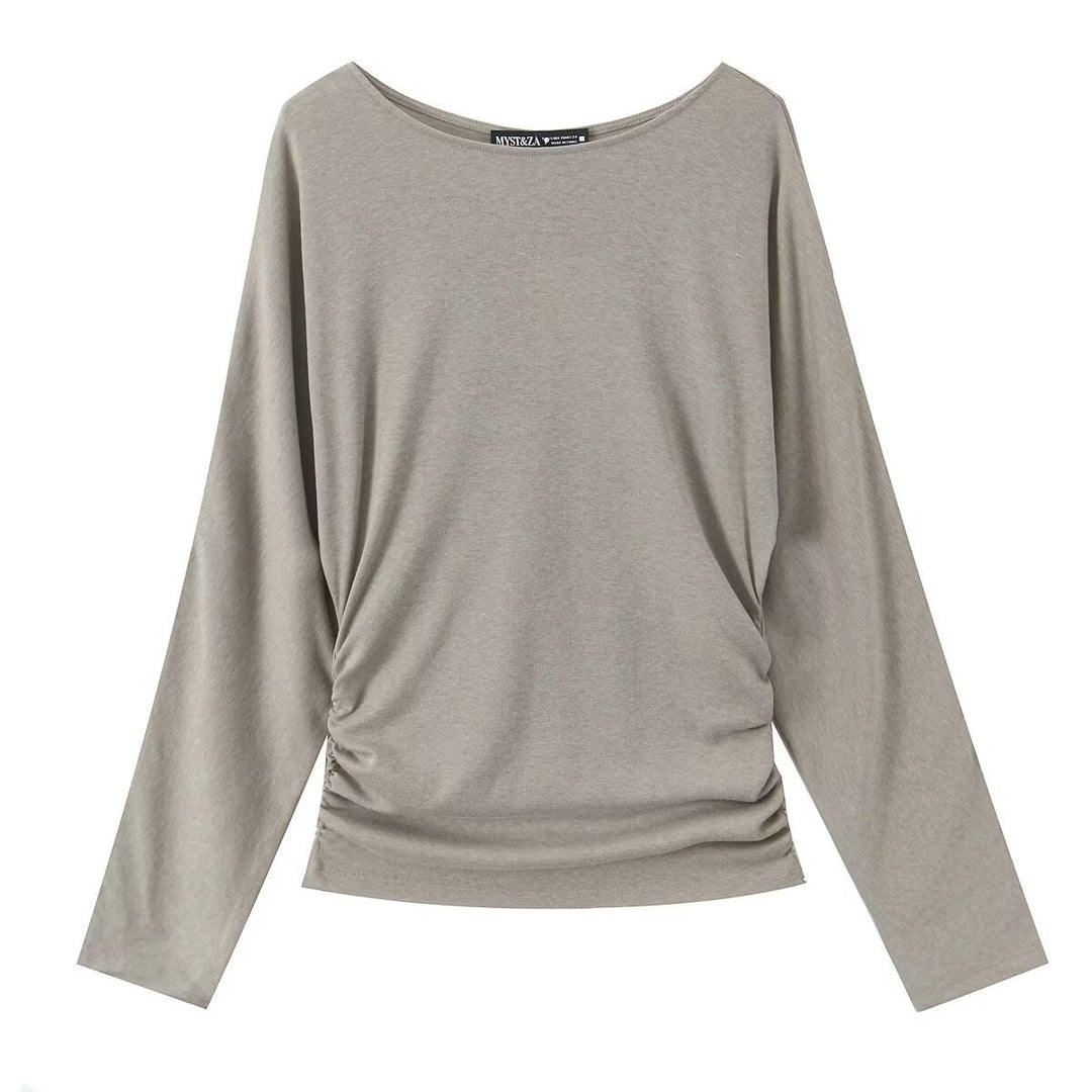 Damen Langarmshirt mit seitlicher Raffung und überschnittenen Schultern Shop Nory
