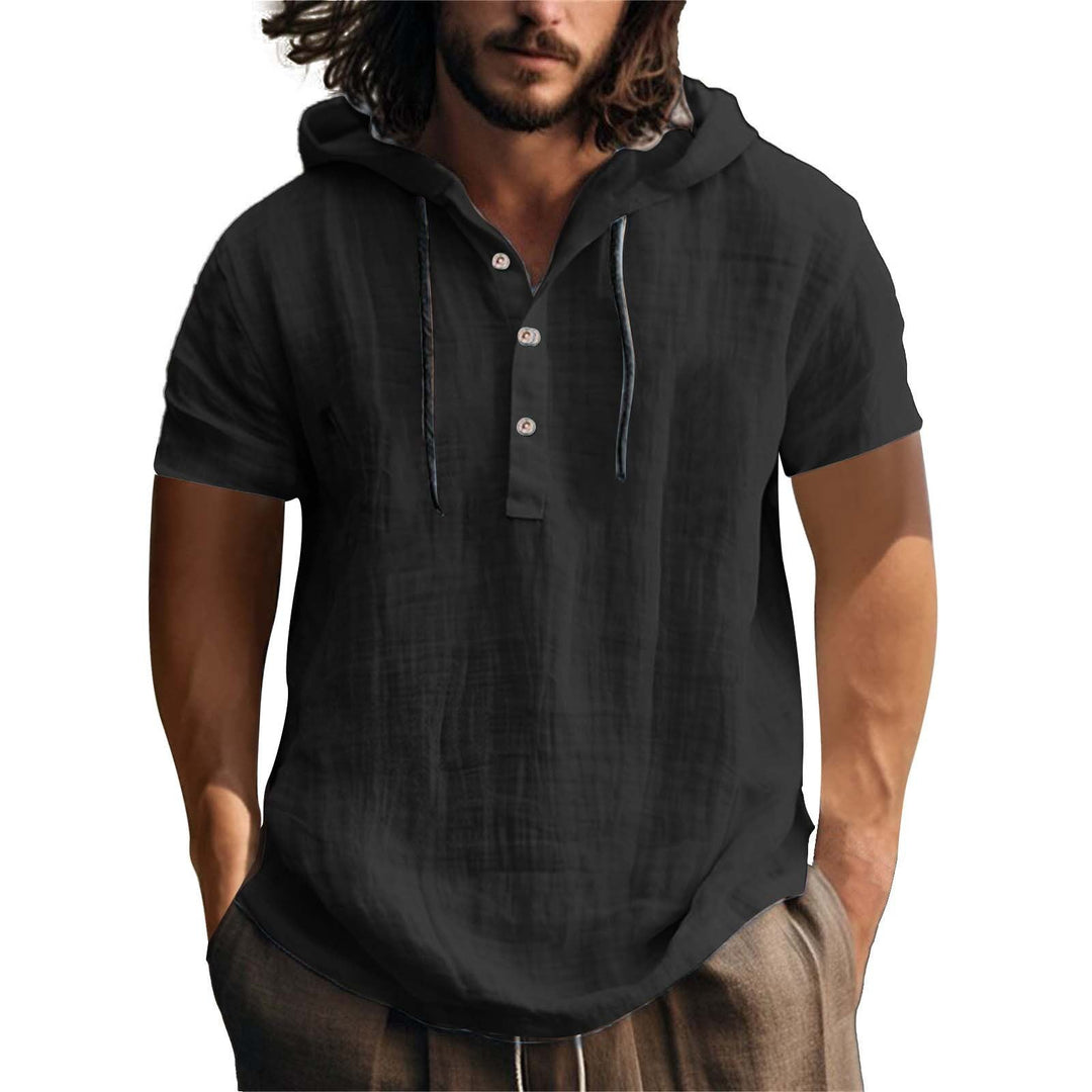 Herren lässiges Kurzarm-Hoodie mit Knopfleiste