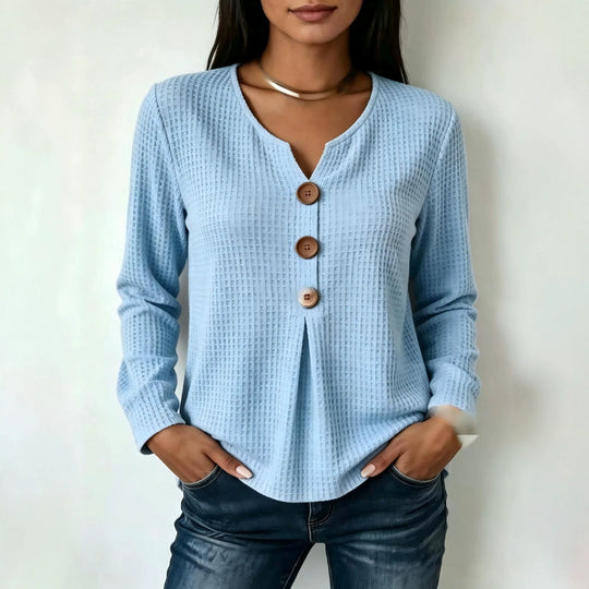 Damen Modisches Langarmshirt mit Knopfdetails Shop Nory