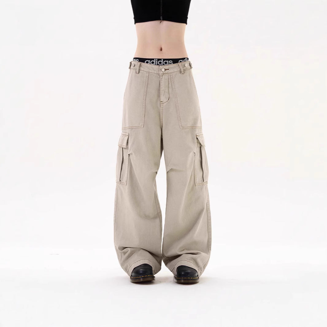 Damen Lässige Weitgeschnittene Cargo-Hose mit praktischen Taschen Shop Nory