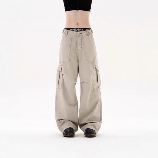 Damen Lässige Weitgeschnittene Cargo-Hose mit praktischen Taschen Shop Nory