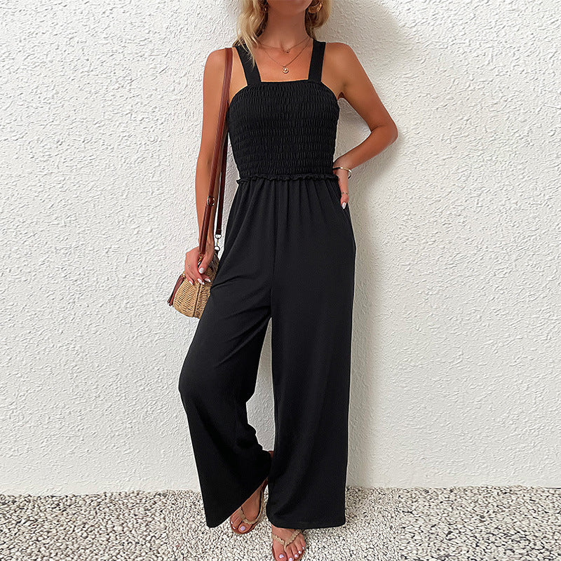 Damen Smock-Oberteil Jumpsuit mit weitem Palazzo‑Bein und elastischer Taille Shop Nory