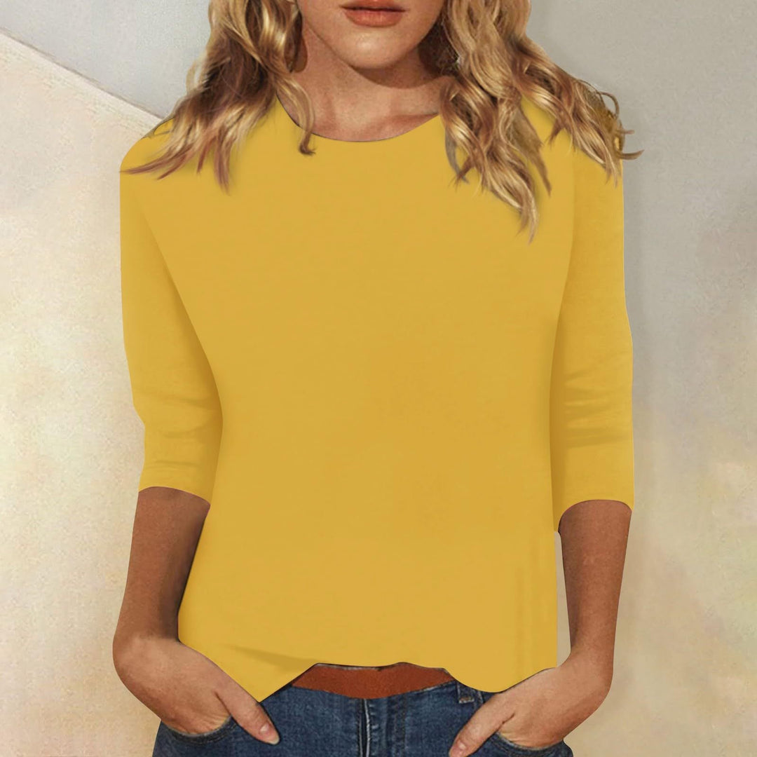 Damen Lockeres Baumwollshirt mit 3/4-Ärmeln