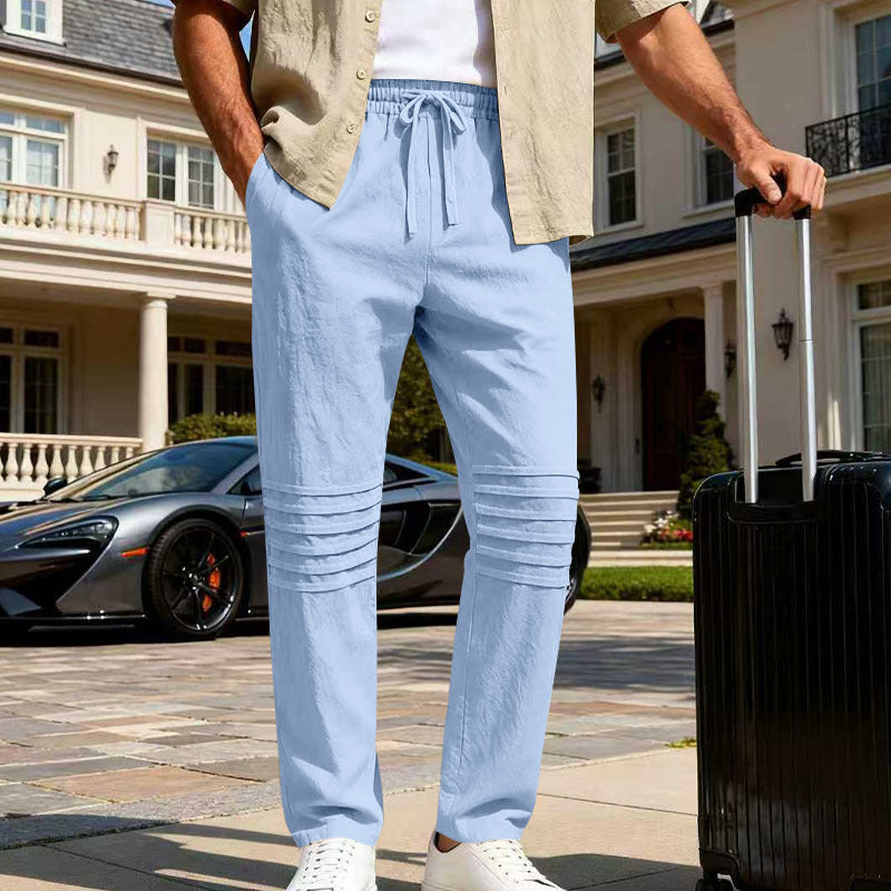 Herren Leinenoptik-Loungehose mit Tunnelzug elastischem Bund und abgesteppten Kniepanelen Shop Nory