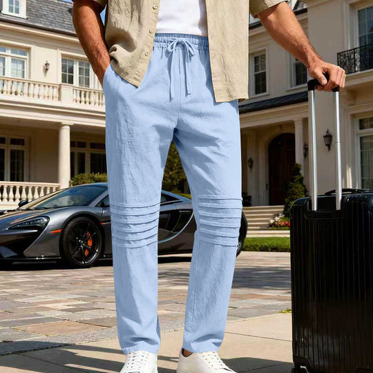 Herren Leinenoptik-Loungehose mit Tunnelzug elastischem Bund und abgesteppten Kniepanelen Shop Nory