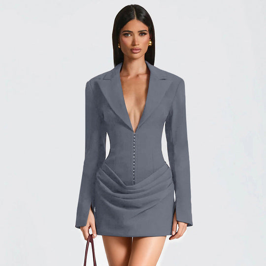 Damen Blazer-Minikleid mit tiefem V-Ausschnitt und eleganter Silhouette Shopnory