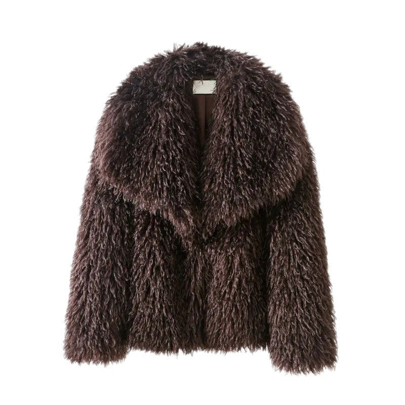 Damen Kurzjacke aus langflorigem Kunstpelz mit voluminösem Schalkragen Shop Nory