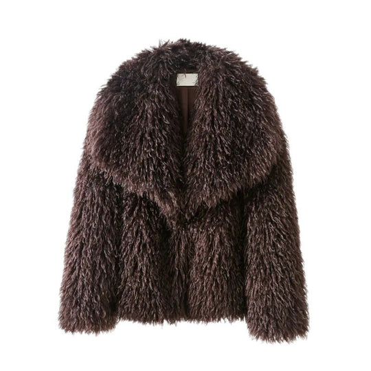 Damen Kurzjacke aus langflorigem Kunstpelz mit voluminösem Schalkragen Shop Nory
