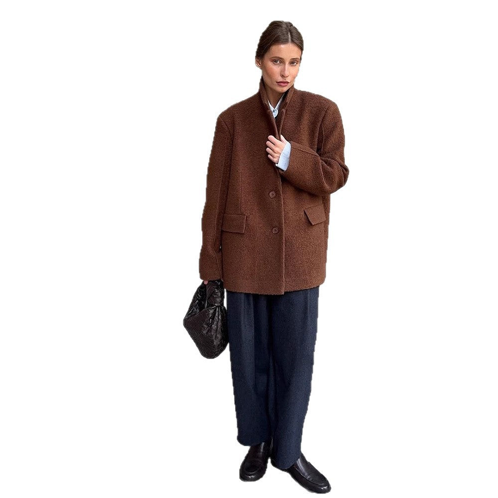 Damen Boxy-Wollmix-Kurzmantel mit strukturierter Oberfläche, Reverskragen & Pattentaschen Shop Nory