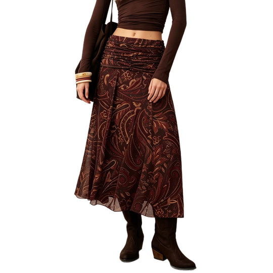 Damen Midirock im Boho‑Stil mit gerafftem Hüftbund und Paisley‑Print Shop Nory
