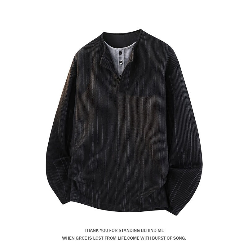 Herren Oversize Strickpullover mit Henley-Ausschnitt und feiner Strukturstreifen Shop Nory