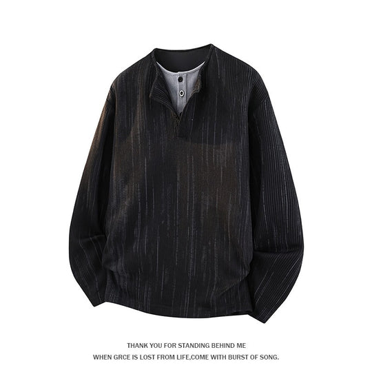 Herren Oversize Strickpullover mit Henley-Ausschnitt und feiner Strukturstreifen Shop Nory