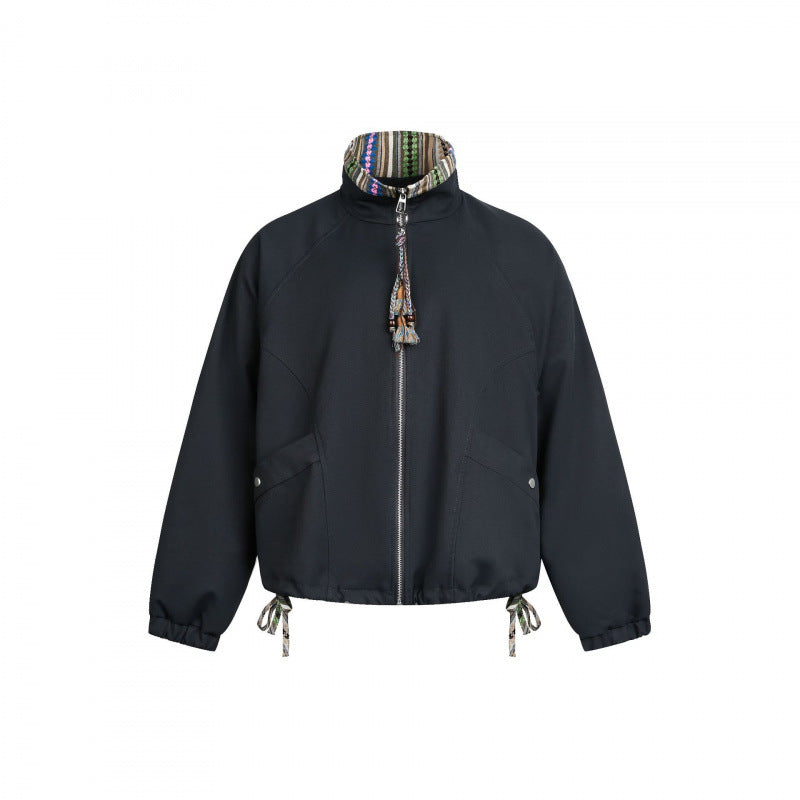 Damen Kurztaillierte Bomberjacke mit Stehkragen und gemustertem Innenfutter Shop Nory