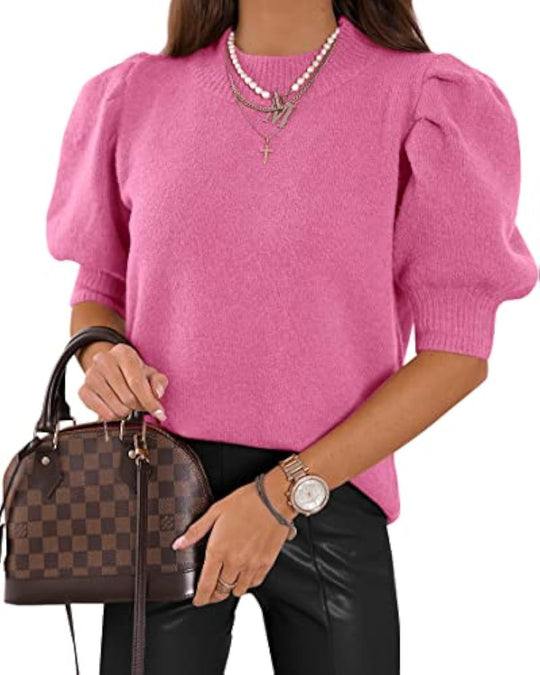 Damen Kurzgeschnitteter Feinstrickpullover mit Puffärmeln und Rippbündchen Shop Nory