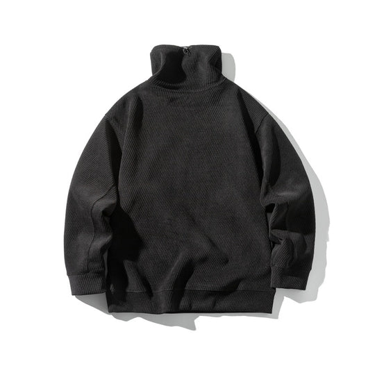 Unisex Oversize Waffelstruktur-Halbrollkragen-Sweatshirt mit Kängurutasche Shop Nory