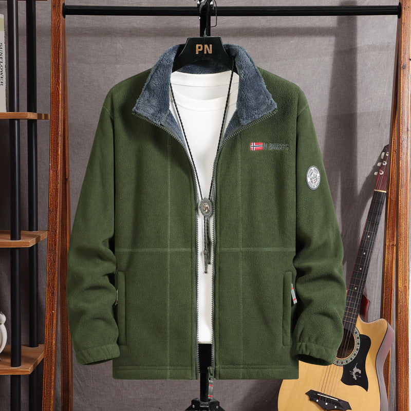 Herren Warme Fleecejacke mit Teddykragen, durchgehendem Reißverschluss und Utility-Taschen Shop Nory