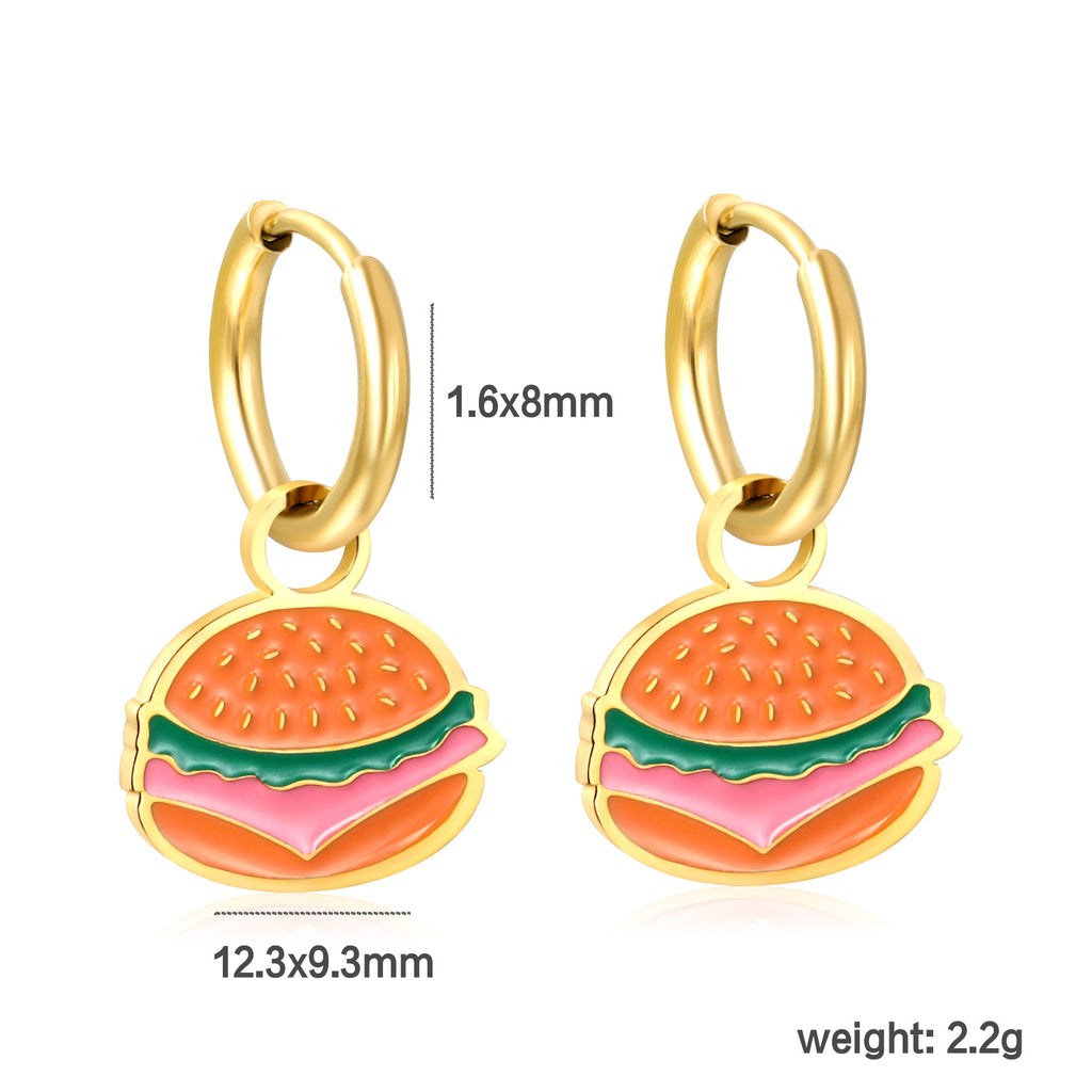 Damen Hängende Ohrstecker mit verspieltem Hamburger-Motiv Shop Nory