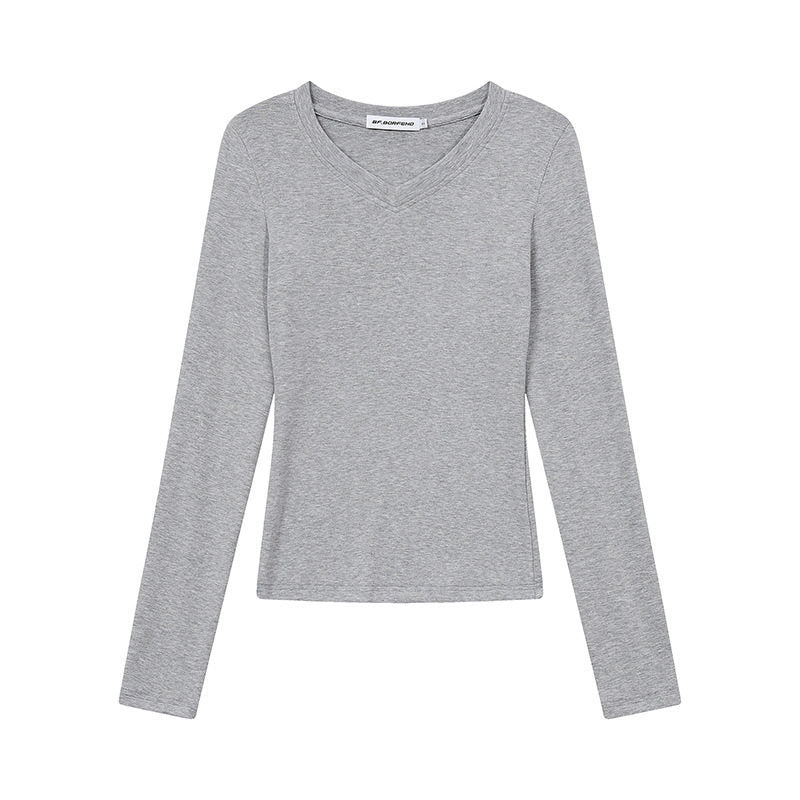 Damen Langarmshirt mit V-Ausschnitt und tailliertem Slim-Fit Shop Nory
