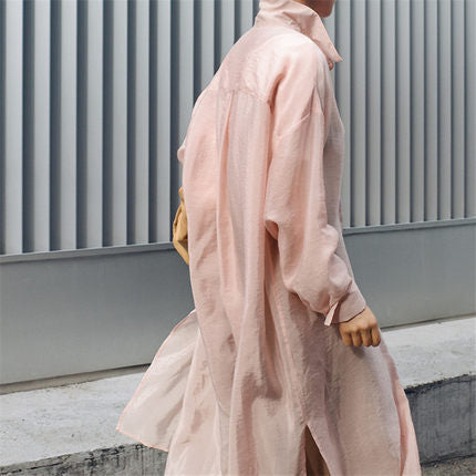 Damen Weites Oversize-Hemdblusenkleid mit Brusttasche und hohen Seitenschlitzen Shop Nory
