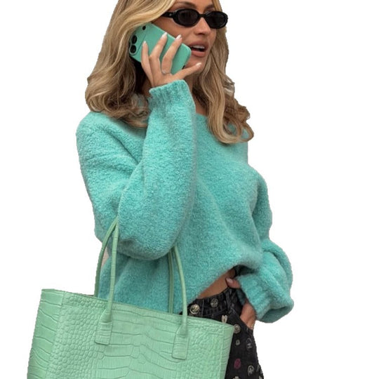 Damen Kurzgeschnitteter Off-Shoulder Bouclé-Pullover mit Cropped-Schnitt Shop Nory