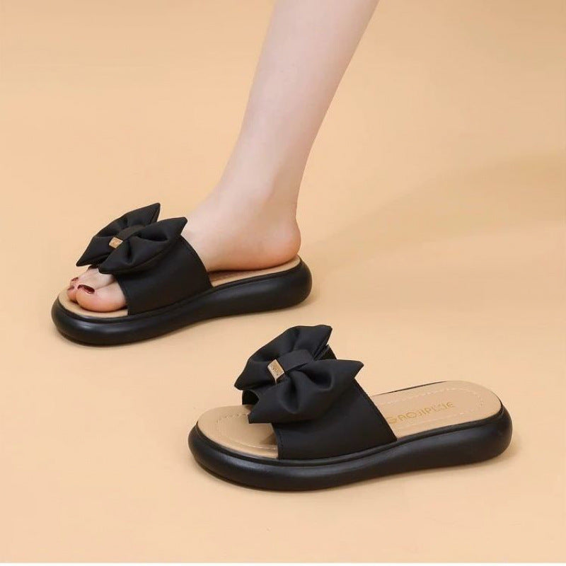 Damen Badesandalen mit dekorativem Schleifendesign und bequemer Sohle