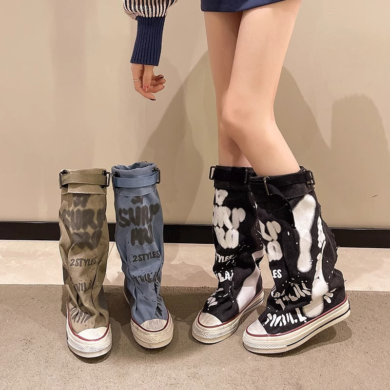 Damen Canvas-Gaiter-Boots mit integrierter Sneaker-Sohle und verstellbarem Schnallenriemen Shop Nory