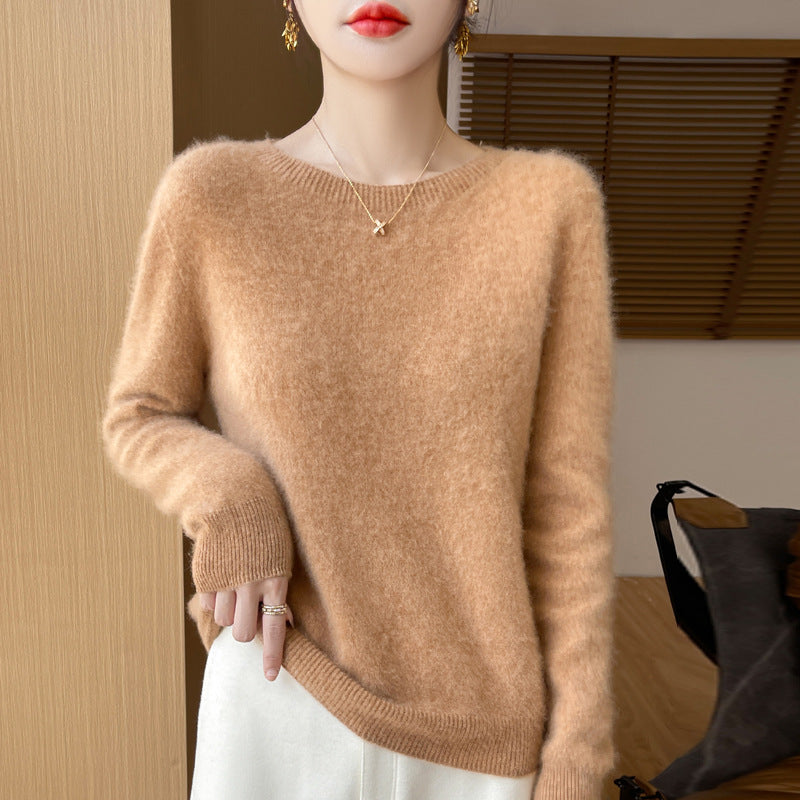 Damen Weicher Mohair‑Optik Rundhals‑Pullover mit feinem Rippsaum und leichter Oversize‑Passform Shop Nory