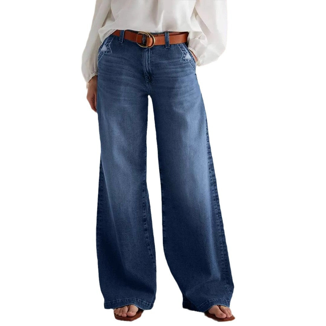 Damen Weite Jeans im Boho-Stil mit hohem Bund und komfortablem Schnitt