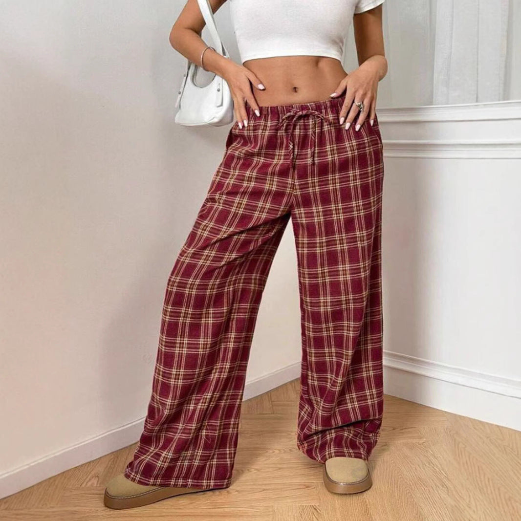 Damen Weite Karohose mit elastischem Bund und praktischen Taschen
