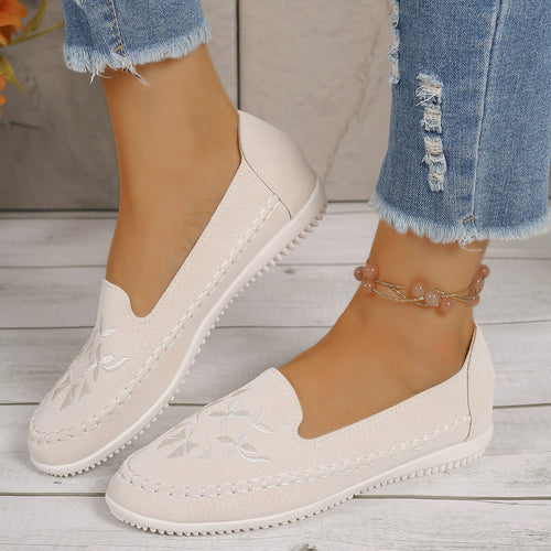 Damen Mokassins mit floralem Stickdesign und rutschfester Sohle Shopnory
