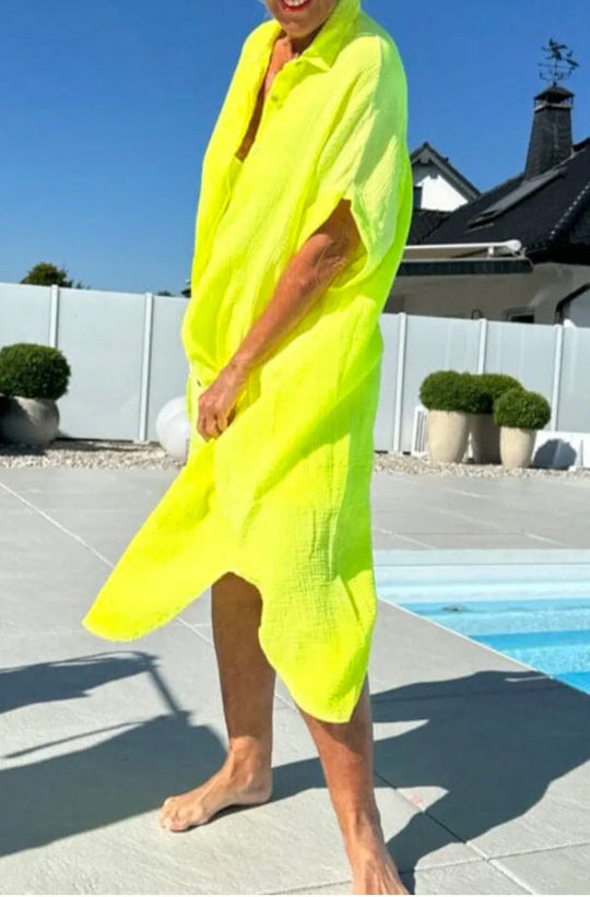 Damen Leichtes Baumwoll Button-Up Überkleid