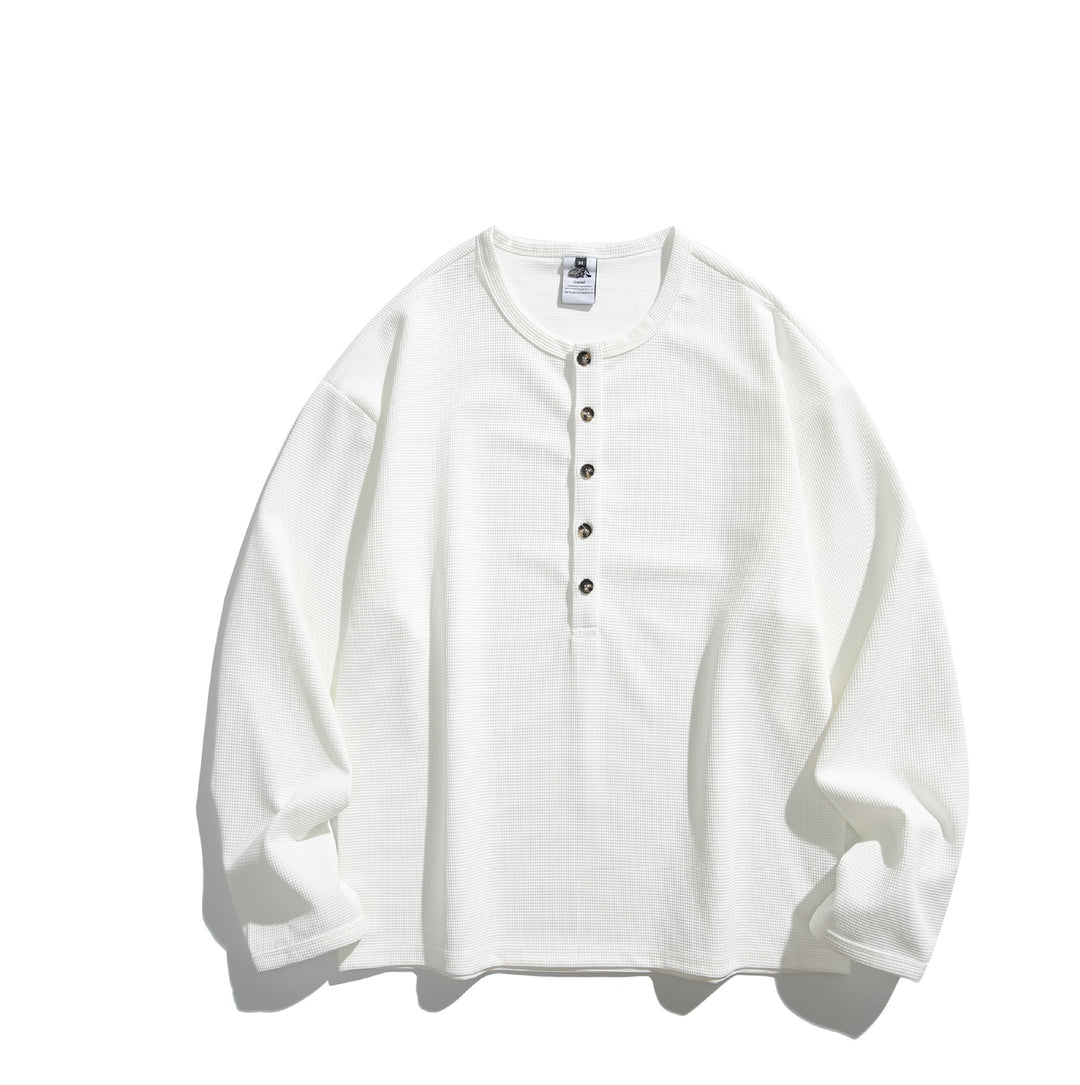 Unisex Waffelstrick-Henleyshirt mit Knopfleiste und Rundhalsausschnitt Shop Nory