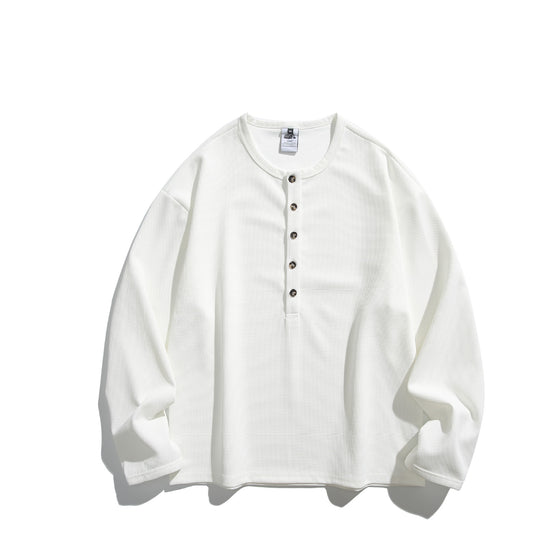 Unisex Waffelstrick-Henleyshirt mit Knopfleiste und Rundhalsausschnitt Shop Nory